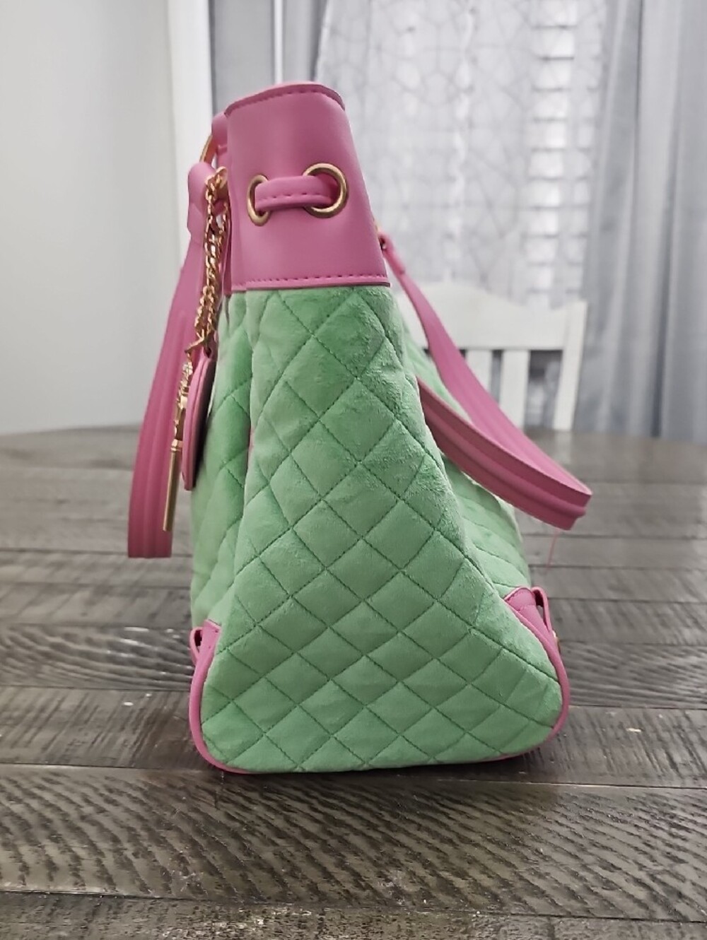 Juicy Couture Pink and Green Quilted Tote with Charm - Picture 4 of 7